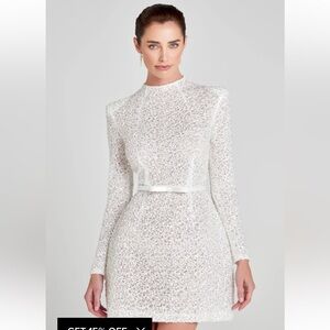 NADINE MERABI White Long Sleeve Lace Dress